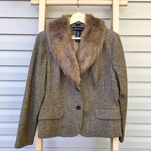 Norton McNaughton Tweed Fur Collar Blazer Jacket